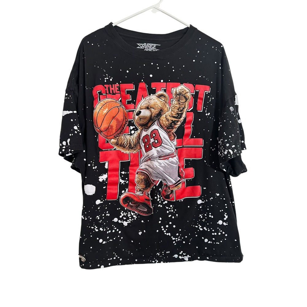 Savage Crew Mens GOAT Basketball Bear Paint Splatter Graphic T-Shirt Black 4XL
